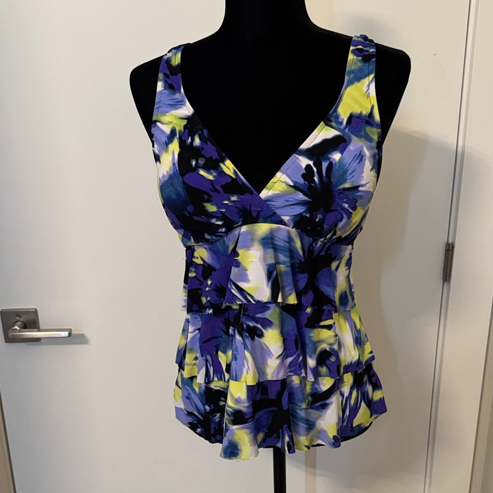Vibrant Floral Women's Swim Blouse - Blue and Yellow